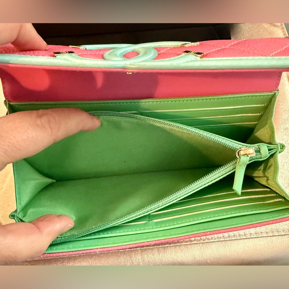 Chanel Pink and Mint Quilted caviar long Wallet full inclusion with COA! - Picture 10 of 12